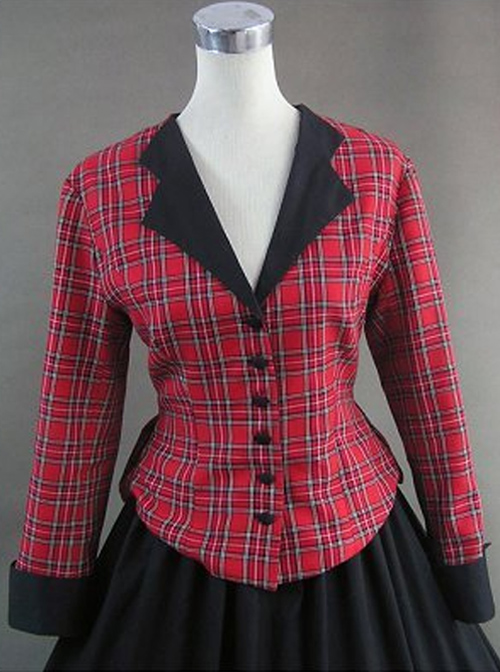 Renaissance Student Style Red Plaid Top And Skirt Two-piece Set Lolita Prom Dress