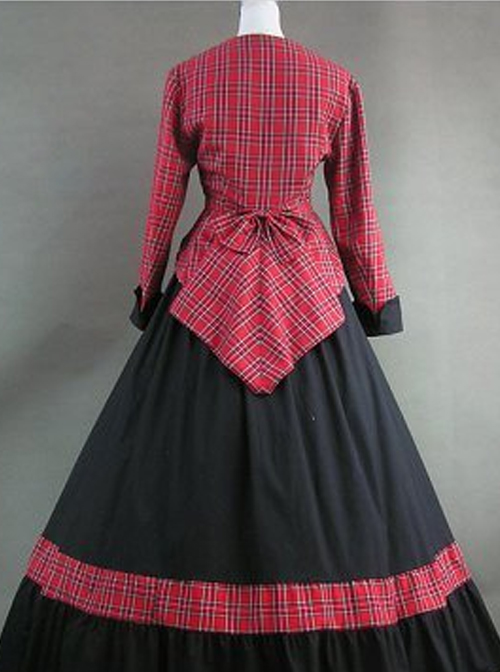 Renaissance Student Style Red Plaid Top And Skirt Two-piece Set Lolita Prom Dress