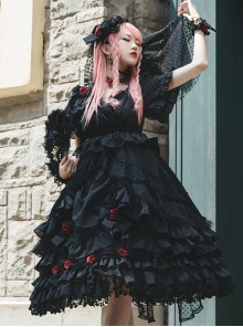 Swan Lake Series Lace Gothic Lolita Short Sleeve Dress