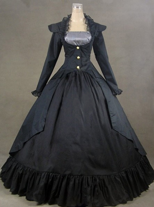 Black Palace Style Retro Long Sleeve Gothic Lolita Prom Dress