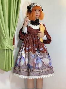 Magic Crystal Cat Series OP Halloween Gothic Lolita Long Sleeve Dress
