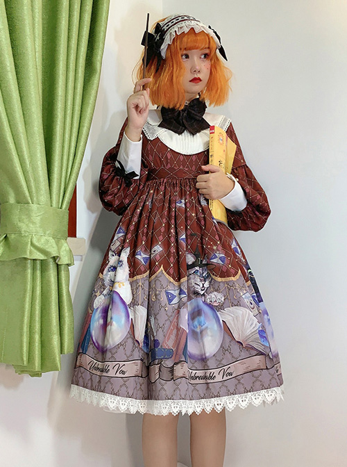 Magic Crystal Cat Series OP Halloween Gothic Lolita Long Sleeve Dress