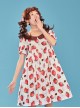 Chocolate Strawberry Lapel High Waist Classic Lolita Short Sleeve Dress