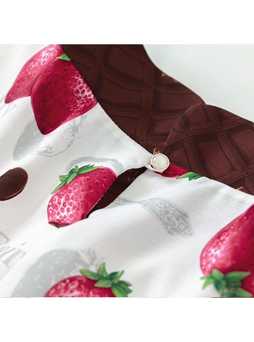 Chocolate Strawberry Lapel High Waist Classic Lolita Short Sleeve Dress