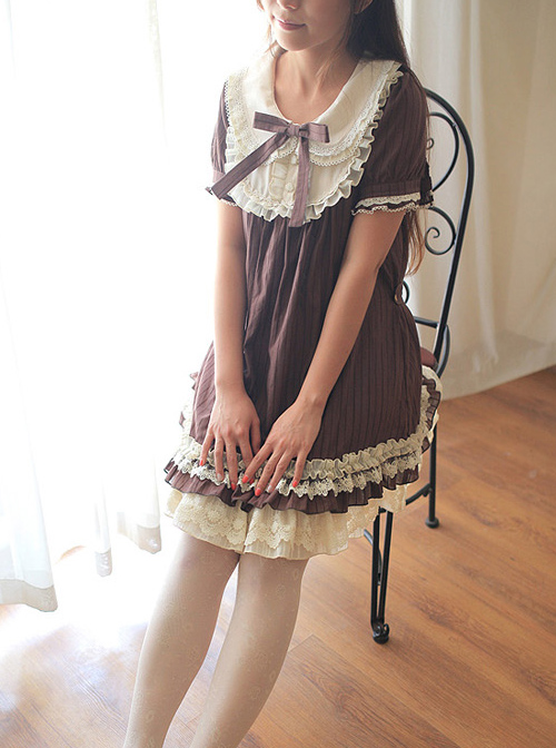 Bowknot Lace Ruffles Classic Lolita Short Sleeve Dress