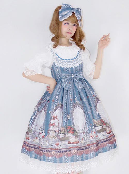 *Royal Rabbit Tea Party* Chiffon Little High Waist Classic Lolita Sling Dress