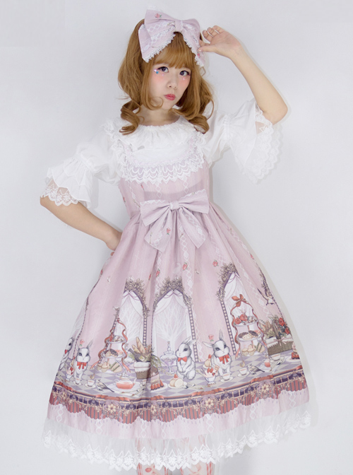 *Royal Rabbit Tea Party* Chiffon Little High Waist Classic Lolita Sling Dress