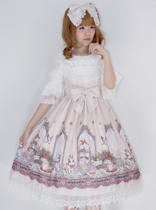 *Royal Rabbit Tea Party* Chiffon Little High Waist Classic Lolita Sling Dress