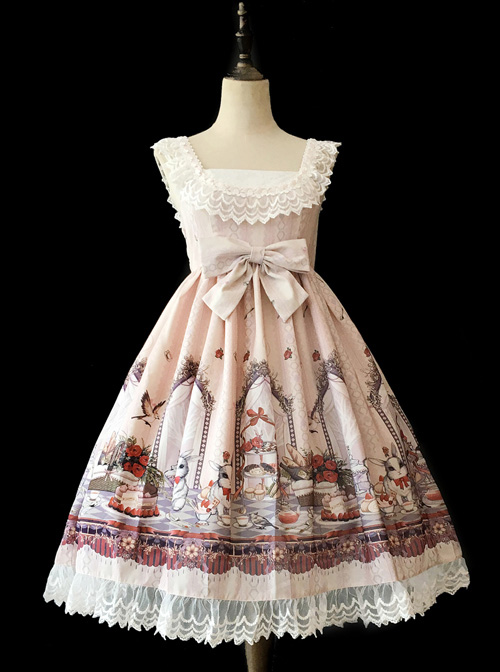 *Royal Rabbit Tea Party* Chiffon Little High Waist Classic Lolita Sling Dress