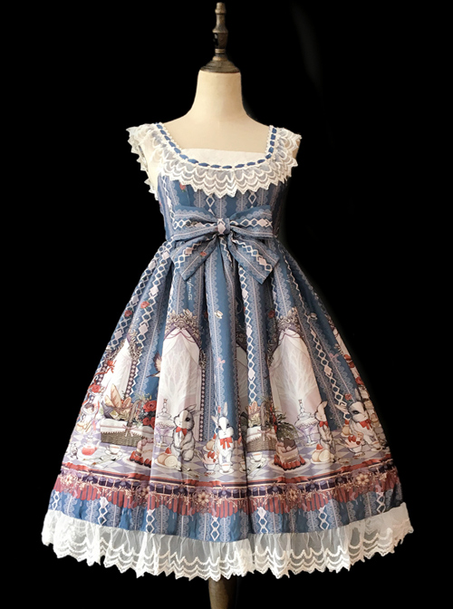 *Royal Rabbit Tea Party* Chiffon Little High Waist Classic Lolita Sling Dress