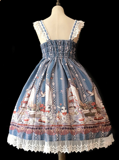 *Royal Rabbit Tea Party* Chiffon Little High Waist Classic Lolita Sling Dress