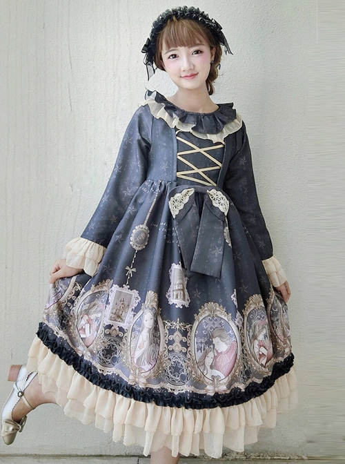 Retro Ruffle Collar Classic Lolita Puff Long Sleeve Dress