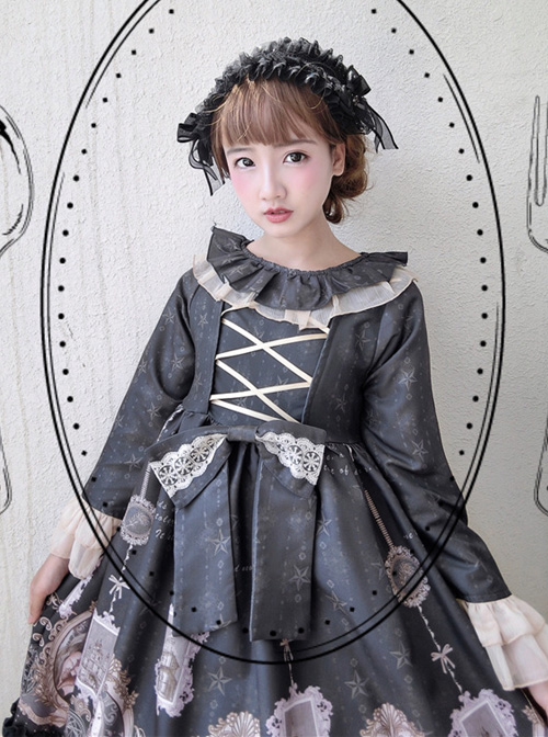 Retro Ruffle Collar Classic Lolita Puff Long Sleeve Dress