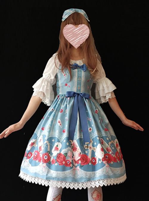 Crucifix Rose Popsicle Printing Classic Lolita Sling Dress