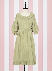 Cute Ruffle Collar Classic Lolita Lantern Short Sleeve Dress And Lolita Apron