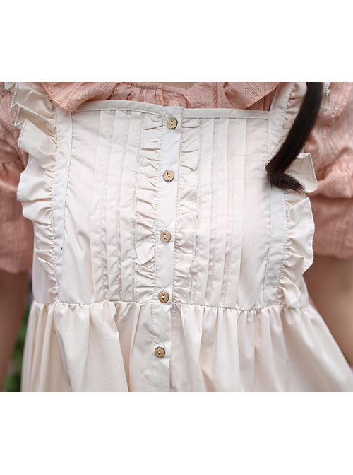 Cute Ruffle Collar Classic Lolita Lantern Short Sleeve Dress And Lolita Apron