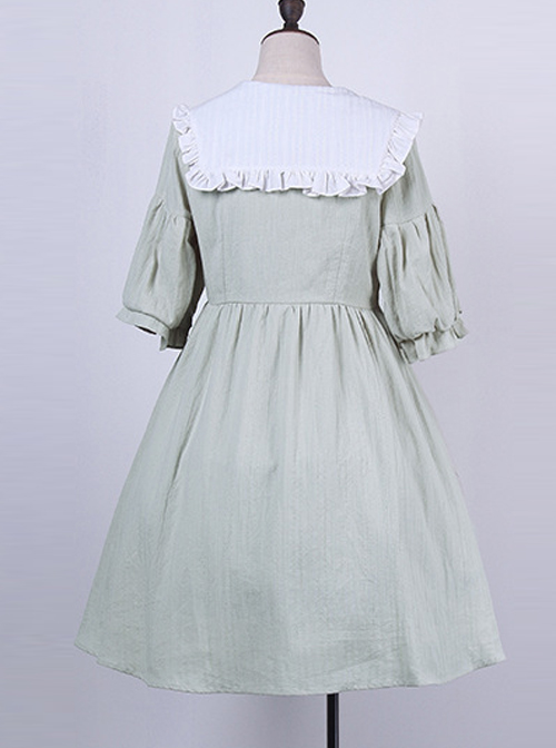 Cute Navy Collar Embroidery Sweet Lolita Lantern Short Sleeve Dress