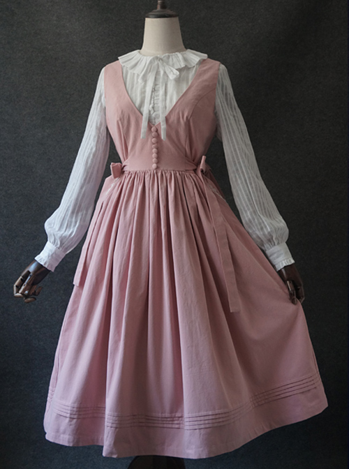 Pure-color V Collar Classic Lolita Vest Dress