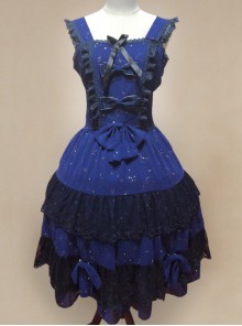 Bronzing Chiffon Navy Blue Ruffles Classic Lolita Dress