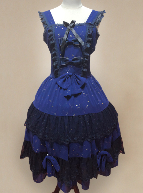 Bronzing Chiffon Navy Blue Ruffles Classic Lolita Dress