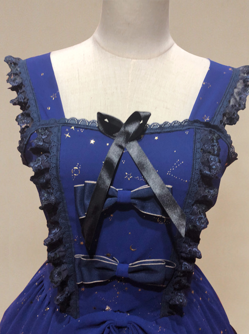 Bronzing Chiffon Navy Blue Ruffles Classic Lolita Dress