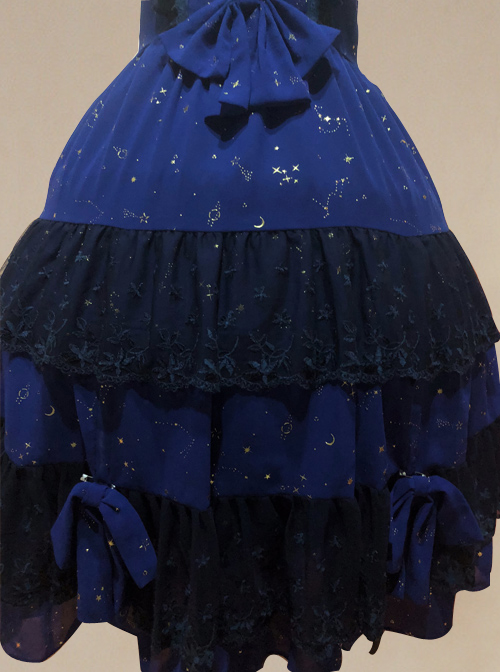 Bronzing Chiffon Navy Blue Ruffles Classic Lolita Dress