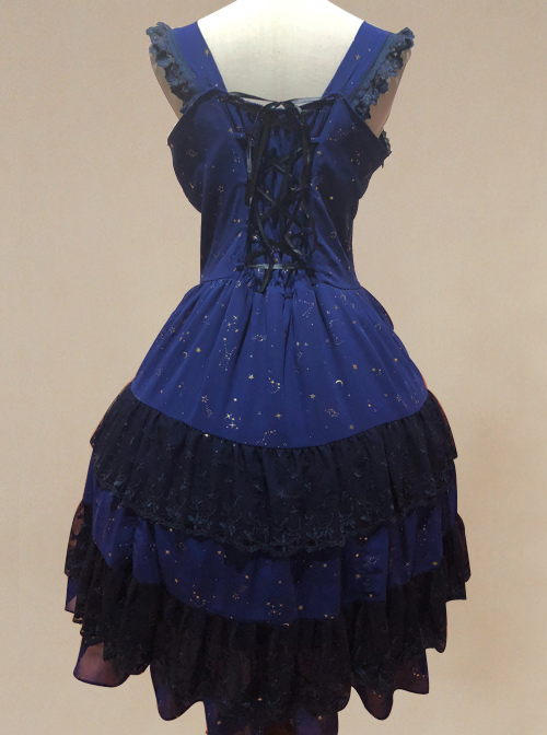 Bronzing Chiffon Navy Blue Ruffles Classic Lolita Dress