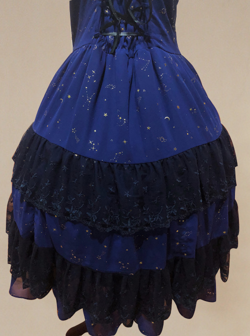 Bronzing Chiffon Navy Blue Ruffles Classic Lolita Dress