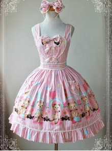 Magic Tea Party Balloon Bear Printing Sweet Lolita Sling Dress