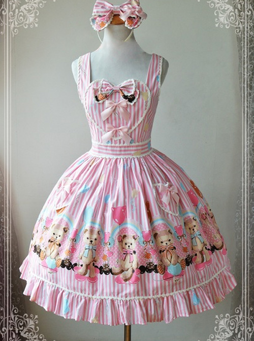 Magic Tea Party Balloon Bear Printing Sweet Lolita Sling Dress