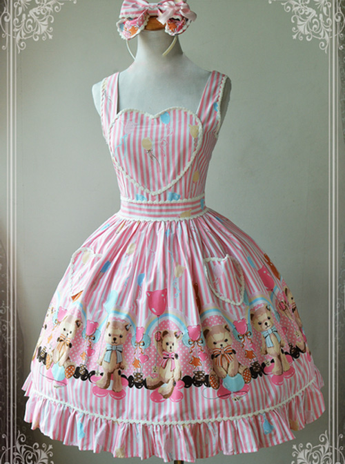 Magic Tea Party Balloon Bear Printing Sweet Lolita Sling Dress