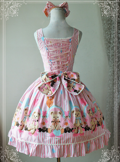 Magic Tea Party Balloon Bear Printing Sweet Lolita Sling Dress