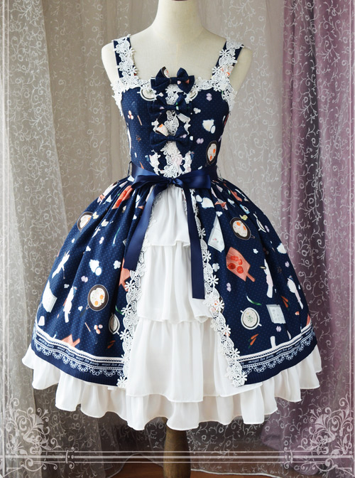 Magic Tea Party Sunny Day And Food Series Printing Classic Lolita JSK Sling Dress Version 2