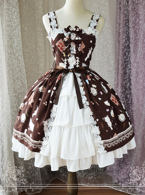 Magic Tea Party Sunny Day And Food Series Printing Classic Lolita JSK Sling Dress Version 2