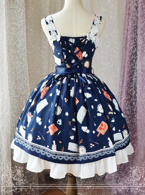 Magic Tea Party Sunny Day And Food Series Printing Classic Lolita JSK Sling Dress Version 2