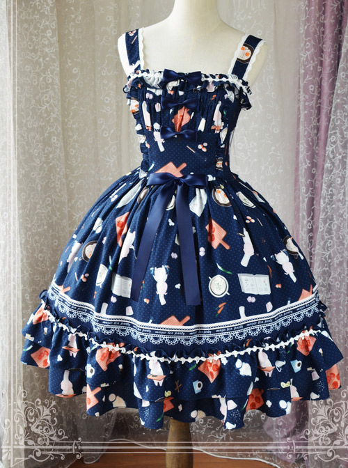 Magic Tea Party Sunny Day And Food Series Printing Classic Lolita JSK Sling Dress Version 1