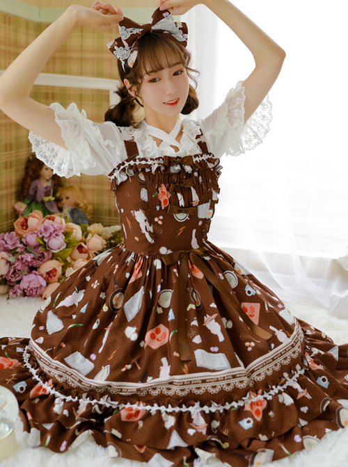 Magic Tea Party Sunny Day And Food Series Printing Classic Lolita JSK Sling Dress Version 1