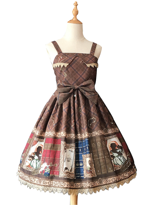 Magic Dictionary Series Plaids Printing Classic Lolita Sling Dress