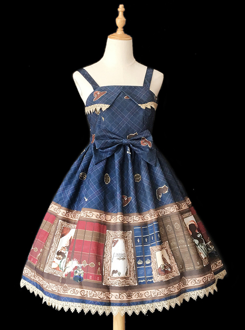 Magic Dictionary Series Plaids Printing Classic Lolita Sling Dress