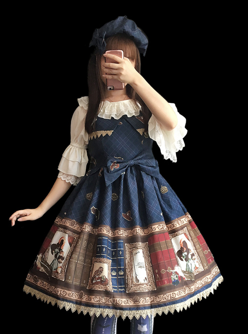 Magic Dictionary Series Plaids Printing Classic Lolita Sling Dress