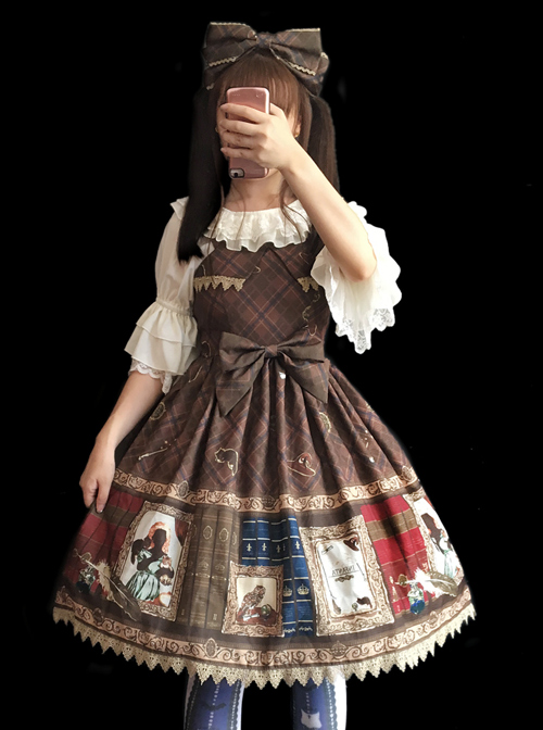 Magic Dictionary Series Plaids Printing Classic Lolita Sling Dress