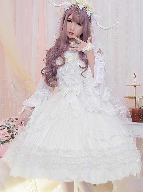 White Bride Chiffon Classic Lolita Sling Dress JSK