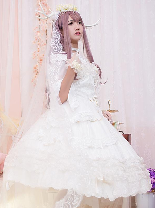 White Bride Chiffon Classic Lolita Sling Dress JSK