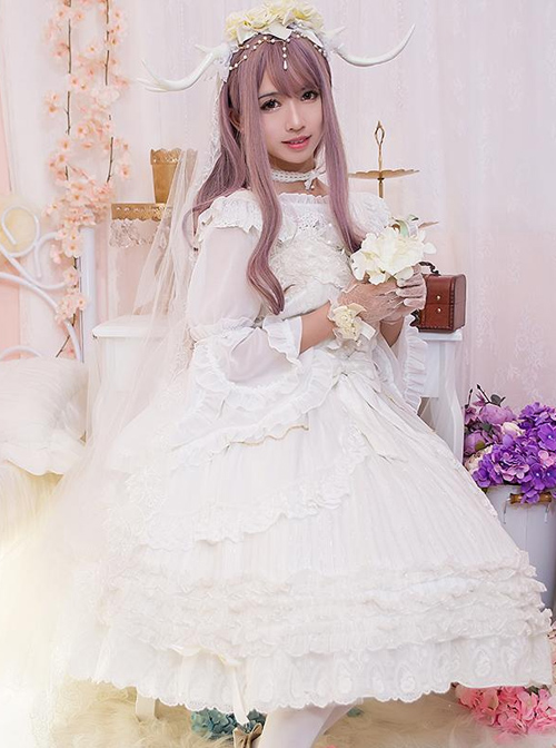 White Bride Chiffon Classic Lolita Sling Dress JSK