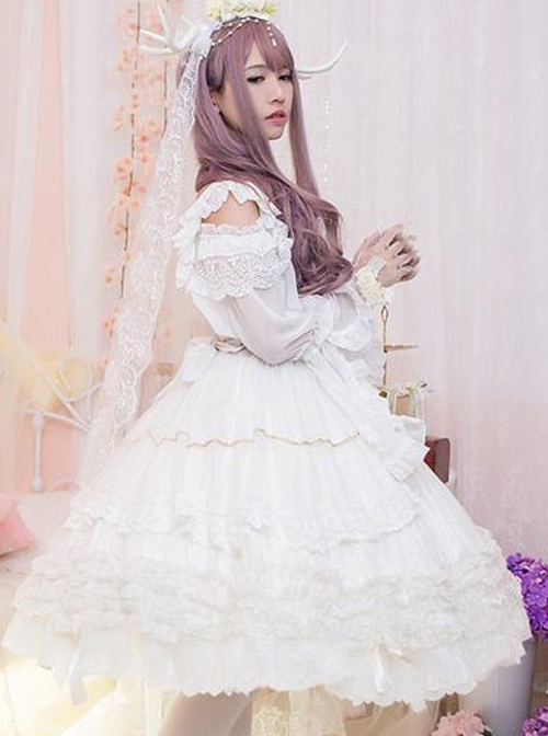 White Bride Chiffon Classic Lolita Sling Dress JSK