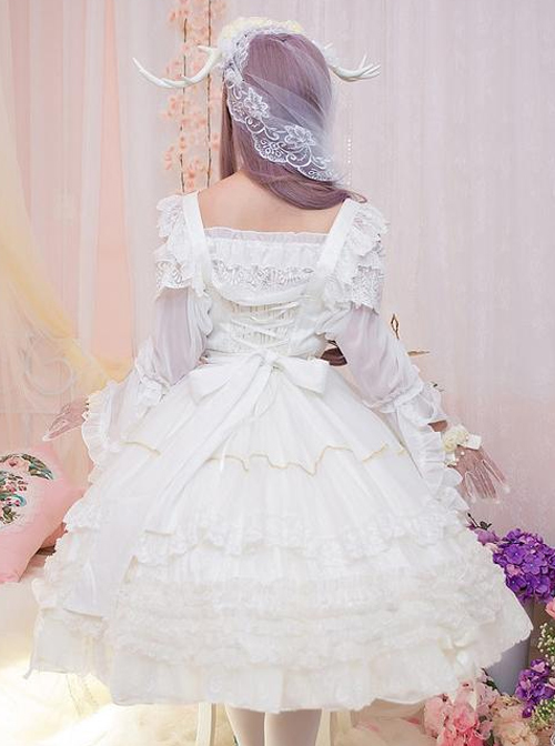 White Bride Chiffon Classic Lolita Sling Dress JSK