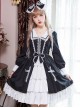 Black And White Bowknot Lace Crucifix Gothic Lolita Lapel Long Sleeve Dress