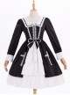 Black And White Bowknot Lace Crucifix Gothic Lolita Lapel Long Sleeve Dress