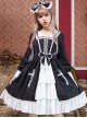 Black And White Bowknot Lace Crucifix Gothic Lolita Lapel Long Sleeve Dress