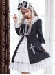 Black And White Bowknot Lace Crucifix Gothic Lolita Lapel Long Sleeve Dress